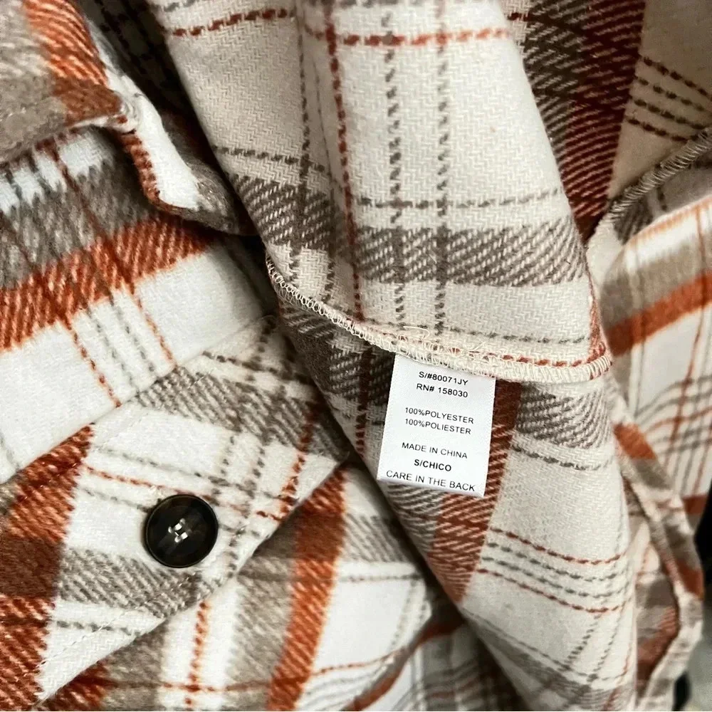 Plaid Flannel Shacket Oversized Khaki Oatmeal Thick Soft Cozy Material Pockets